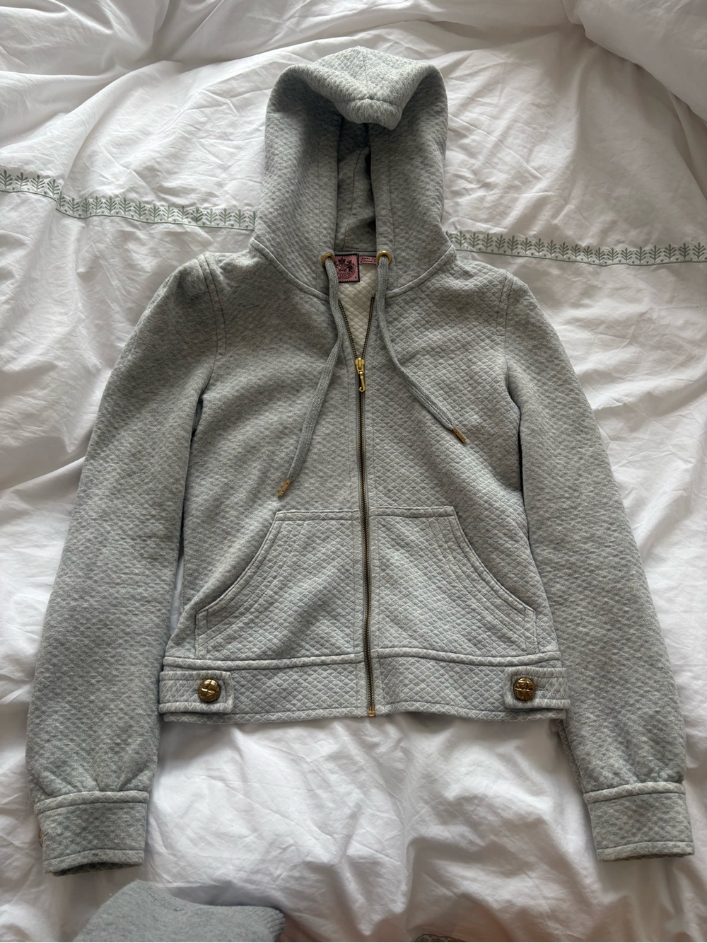 Juicy Couture Light Gray Quilted Zip-Up Hoodie